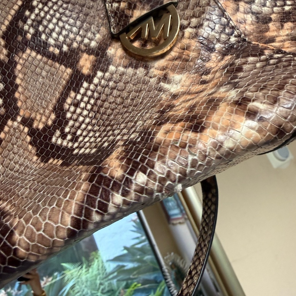 Michael Kors Snake-Print Satchel in Brown and Tan - Picture 2 of 3